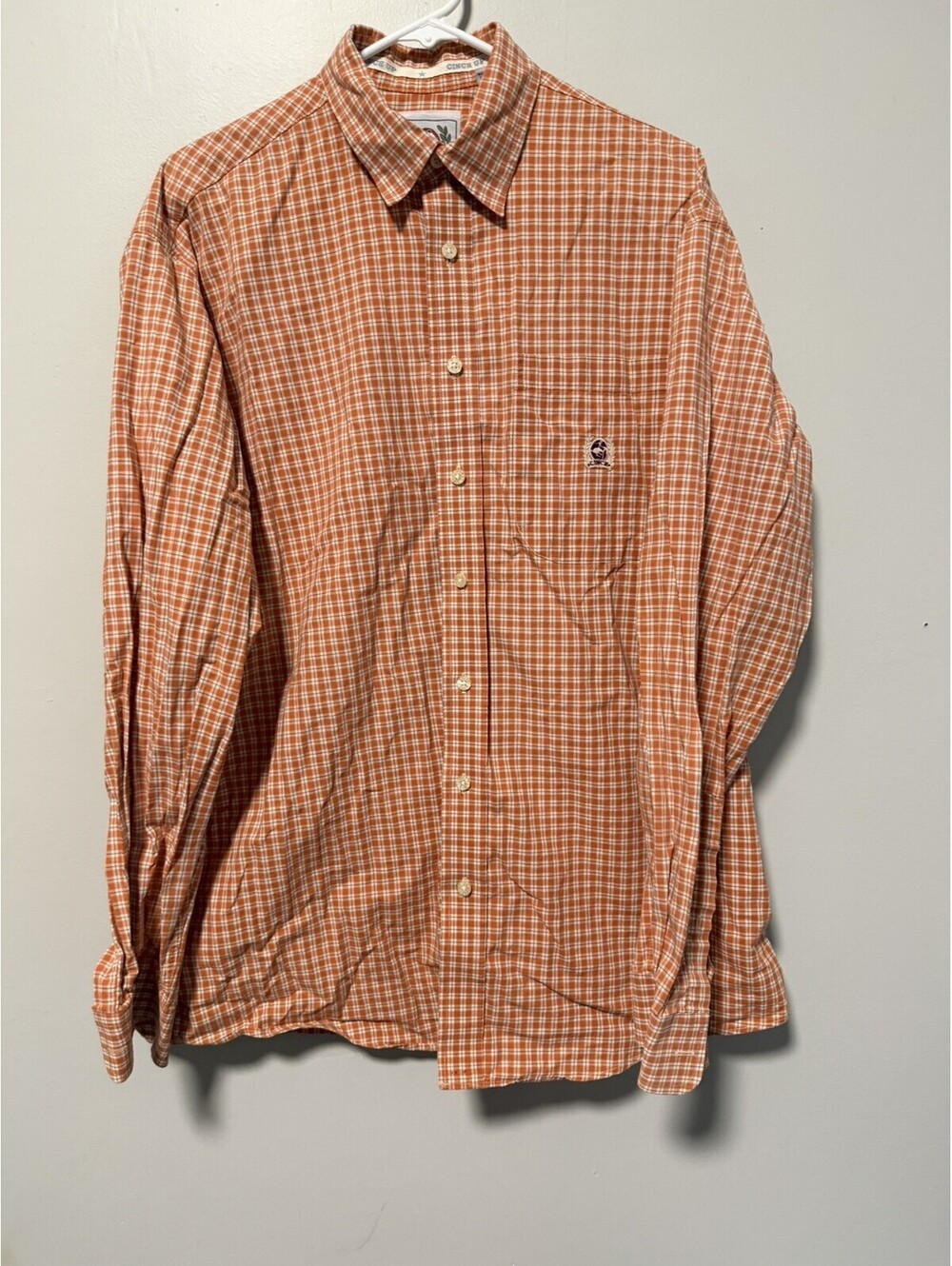 Vintage Cinch Mens L Orange Check Long Sleeve Button Down Western Cotton Cowboy
